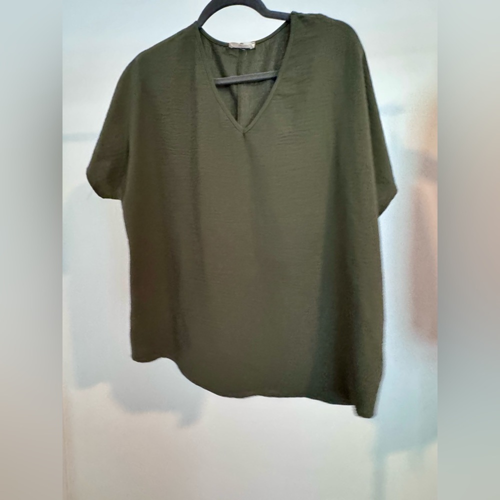 Olive Green V-Neck Women's Top